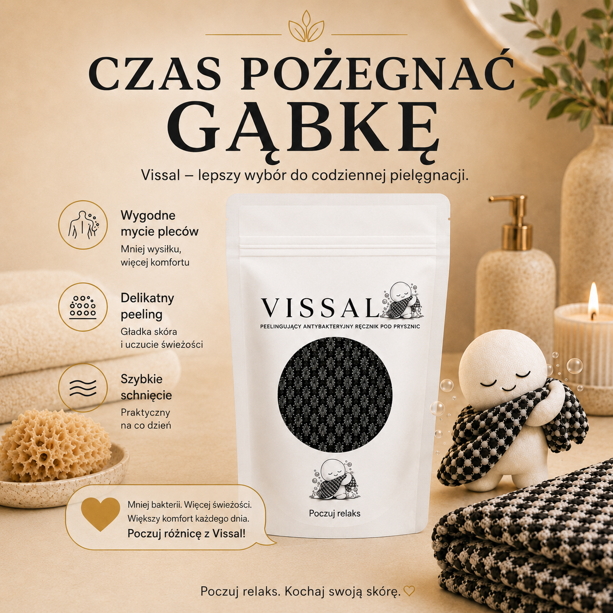 Antybakteryjny ręcznik Vissal do mycia i peelingu pod prysznicem